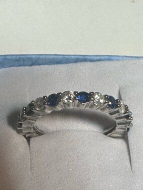 Silver Sapphire and White Topaz Eternity Band - Blue and White